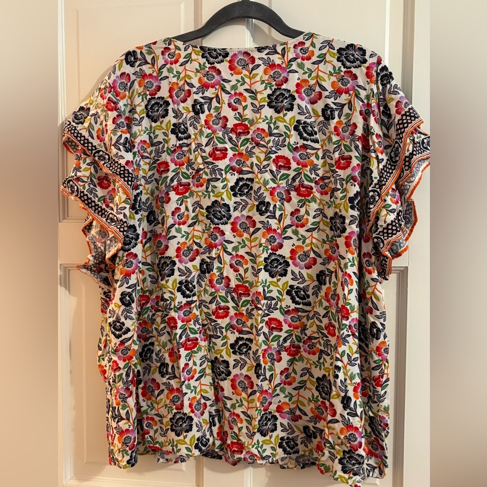 Cynthia Rowley Woman Multicolor Floral Blouse with Flutter sleeves Sz 3X - Picture 5 of 6